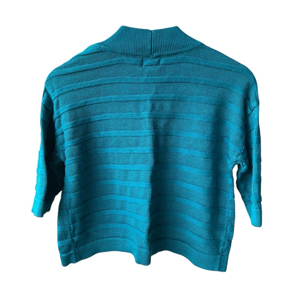 Worthington Sweater Crop Top Green Teal Textured Preppy Business consign Medium - Picture 2 of 4